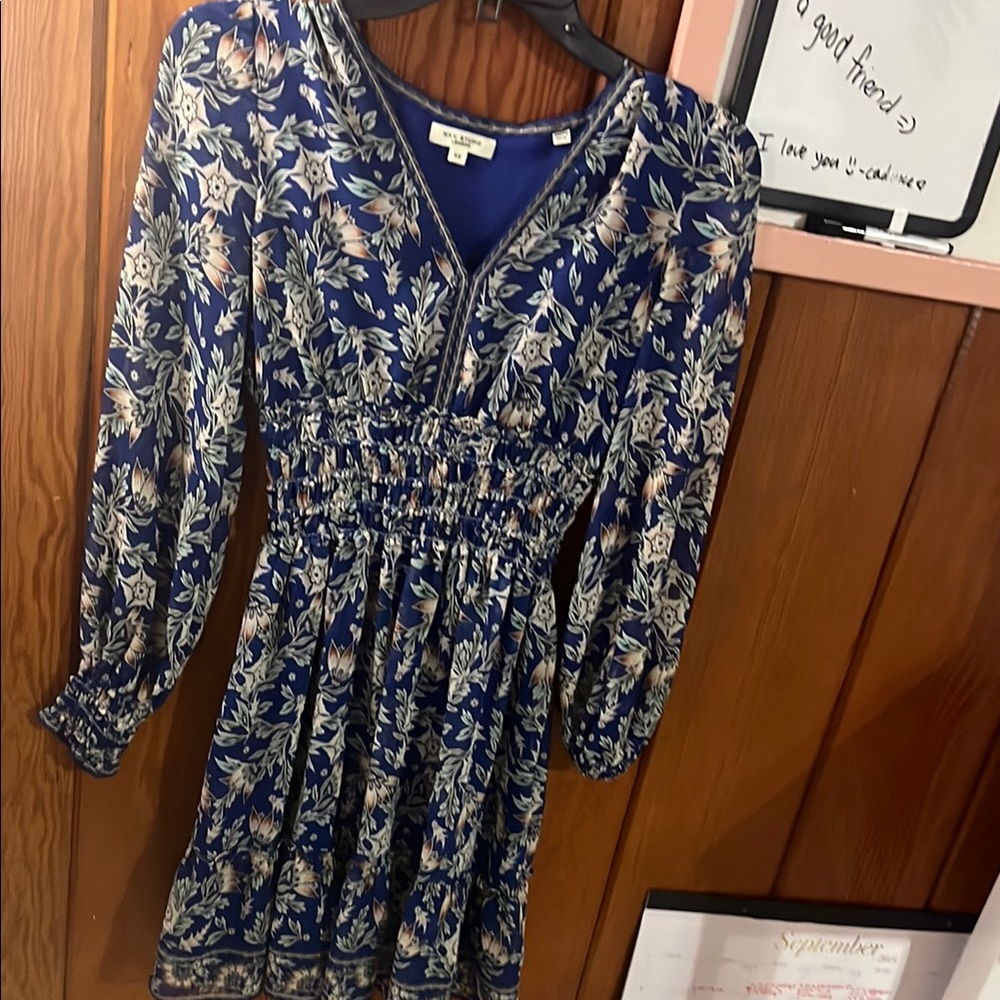 Max Studio Blue and White Floral Ruffled Tie Front Dress